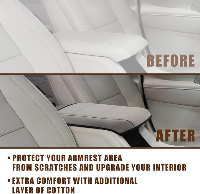 Muslogy for Acadia 2017-2023 Center Console Pad Armrest Seat Box Cover Vegan Leather Cushion Pad Interior Accessories Armrest Lid Protector Extra Soft Compatible with GMC Acadia 2023 2022-2017 (White)