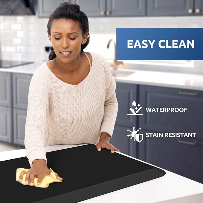 KitchenClouds Kitchen Mat Cushioned Anti Fatigue Kitchen Rug Non Slip Standing Mat Comfort Floor Mats for Sink Office (17.3"x39"- 0.8inch,Black)