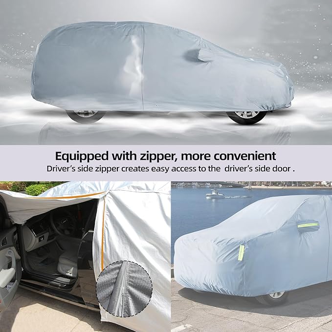 Car Cover Waterproof All Weather for Automobiles, Universal Heavy Duty Outdoor SUV Car Covers for Sun Rain UV Protection Full Exterior Covers Aluminum Film 182 to 191 Inch