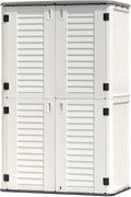 KINYING Outdoor Storage Shed Waterproof, Resin Vertical Storage Cabinet Double-Layered, Versatile to Store Patio Furniture, Garden Tools, Pool Accessories,Mower (66 Cu.ft,White)