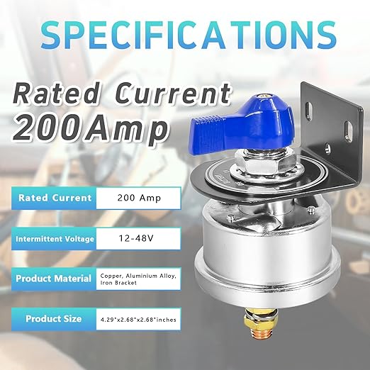 High Current Battery Disconnect Switch 200A,12-48V Battery Power Cut Off Isolator Switch with Face Plate for Car Yacht ATV RV Truck(Blue)