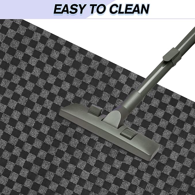 Custom Size Backed Non-Slip Area Rugs Runner, Easy Clean, Waterproof Runner Rugs for Hallway Entryway, Kitchen, Laundry, 4FT x 35FT, Gray Checkered