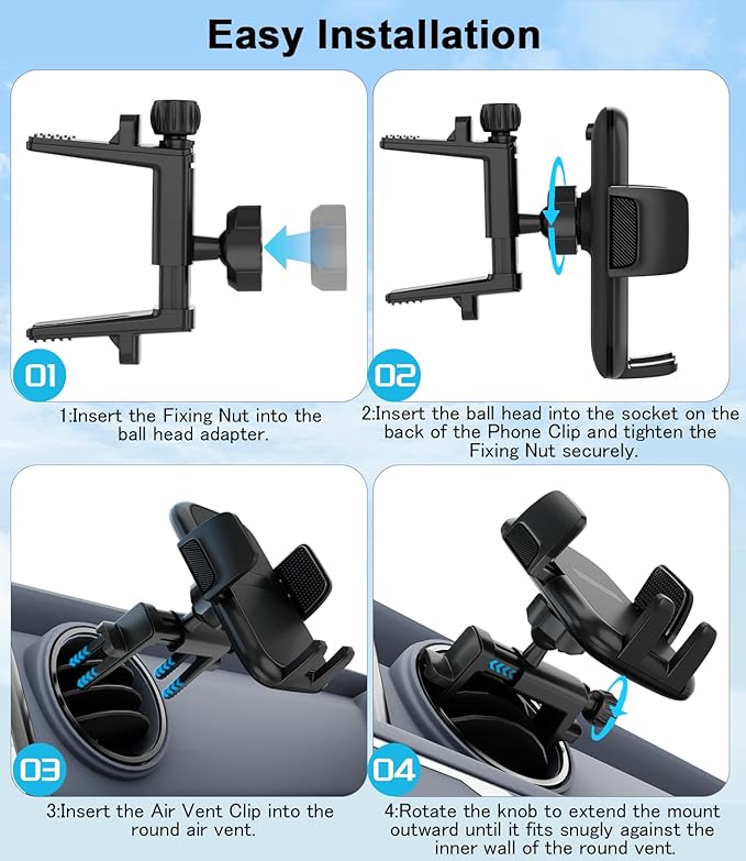 Round Vent Car Phone Holder for Jeep Wrangler JL(2018-2025) Gradiator (2020-2024) Compass (2009-2016) [Thick Case Friendly] Air Vent Car Mount for All Smartphone 4-7.2 inch