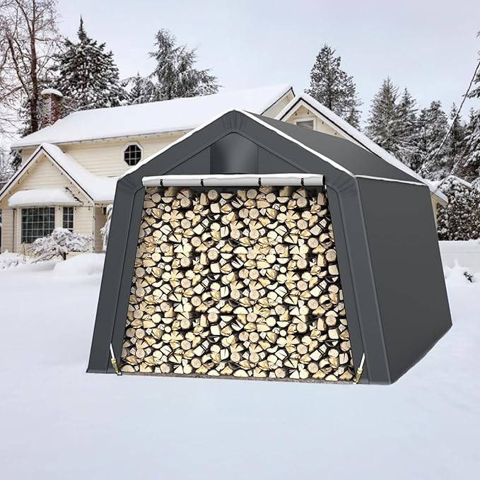 10x15FT Outdoor Storage Shelter Carport,Thickened Double-layer Heavy Duty Storage Shed Carport with Roll-up Zipper for Bike, Motorcycle, Garden Storage, Dual-color PE Waterproof and UV Resistant, Gray