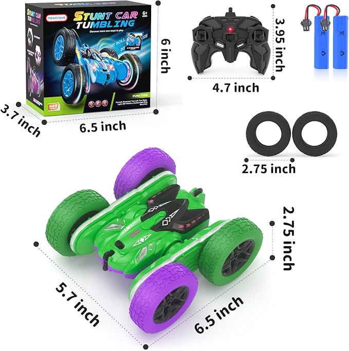 Remote Control Car, RC Cars, RC Stunt Car Toys with New Upgraded Strip Light & Headlight, RC Cars for Boy Girl Gifts with 2.4Ghz, 600mAh, 4WD, 90 Min Playtime, 360° Rotating, Double Sided