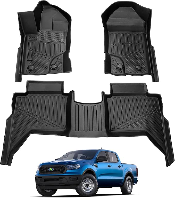 Cartist Floor Mats Fits for Ford Ranger 2019 2020 2021 2022 2023 Accessories All Weather Floor Mat for Ranger Super Crew Floor Liner Heavy Duty Black