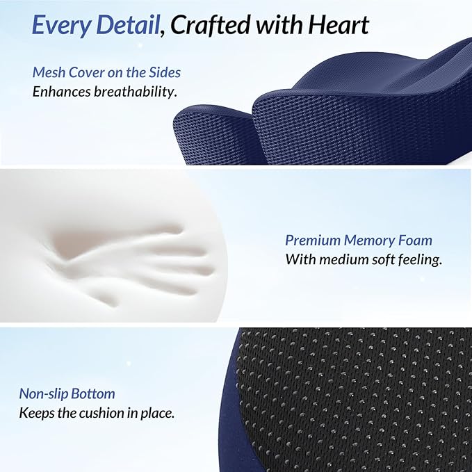 ZIKEE Car Seat Cushion for Driving with Cooling Gel, Ergonomic Memory Foam Seat Cushion for Car Provides Sciatica, Back, Tailbone Pain Relief and Intimate Ventilation, Anti-Slip & Breathable Cover