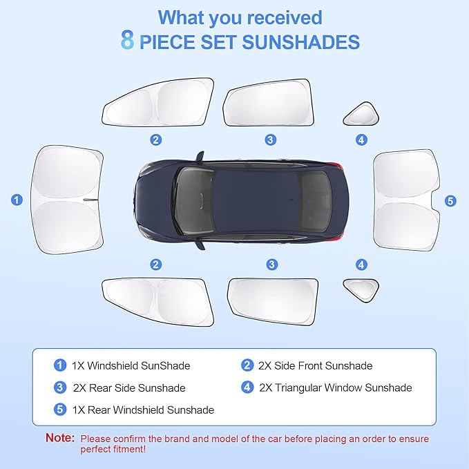 8pcs Car Window Shades for Nissan Sentra 2014-2019 Accessories,Windshield Side Rear Full Sunshade,Sun Visor UV Blocking, Privacy Protection and Blackout for Camping Outdoor