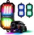 Auxbeam 2-Pod Dynamic Color Changing RGB LED Rock Lights for Trucks UTV ATV Boat Waterproof, Bluetooth&Remote Control Wheel Well Lights w/Brake Mode, 1 Year Warranty, (No Controller)