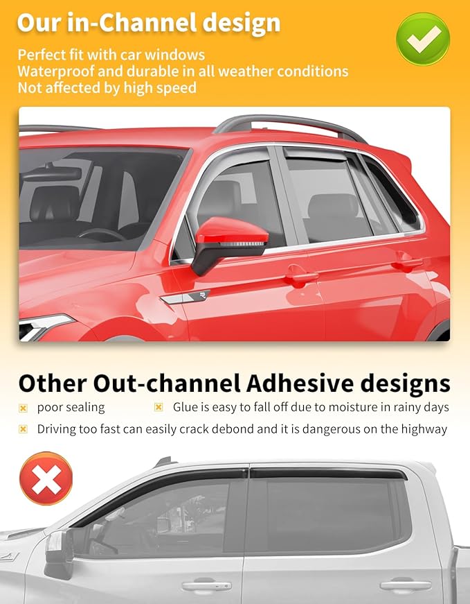 in-Channel Window Rain Guards Fit for Volkswagen Tiguan 2018 2019 2020 2021 2022 2023 2024 2025 Extra Durable Window Deflectors Window Visors Vent Shades Vent Visors Car Accessories-4 pcs Q25