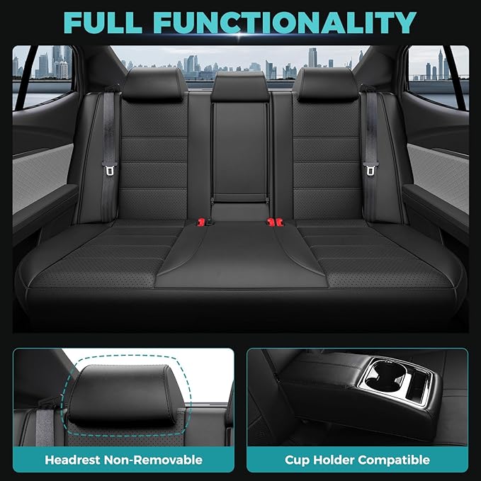 Leather Seat Covers for Toyota Camry 2025 LE SE Hybrid - Custom Fit Car Seat Cover Full Set, Luxury Waterproof Interior Accessories, Breathable Automotive Cushion Protectors, Black