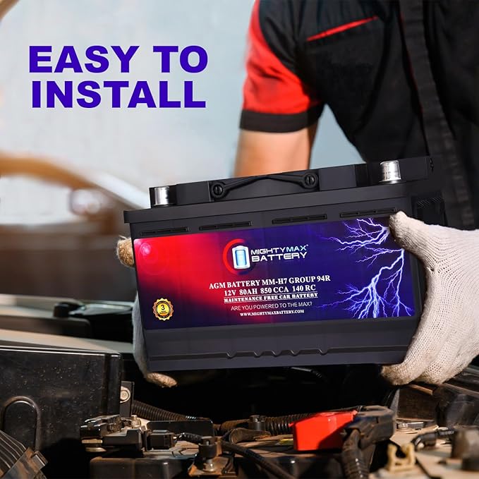 Mighty Max Battery MM-H7 Start and Stop Car BCI Group Size 94R 12V 80AH, 140RC, 850 CCA Rechargeable AGM Car Battery