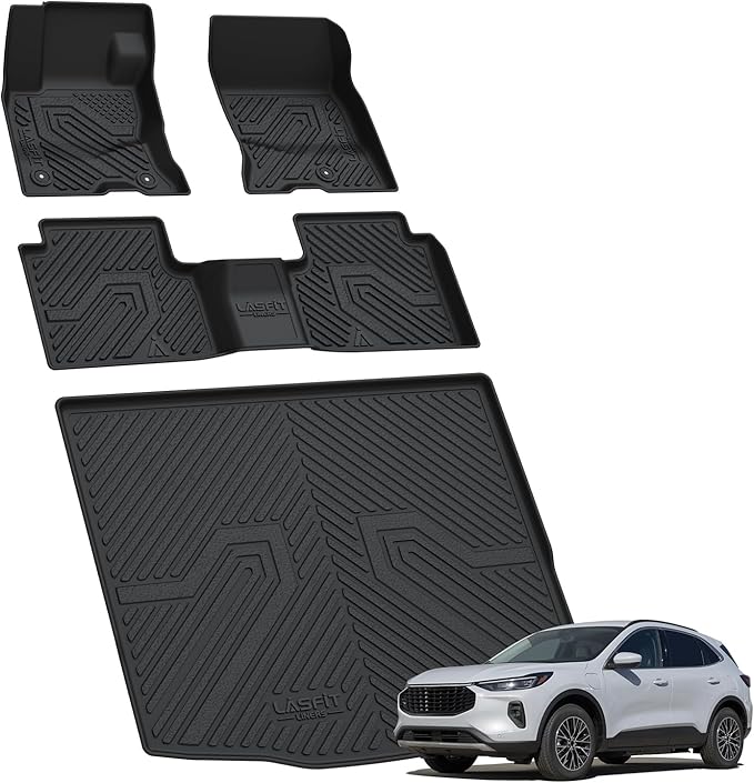 LASFIT Floor Mats and Cargo Liner for Ford Escape Hybrid 2020-2025(NOT for Gasoline Models) All Weather Protector TPE Custom Fit Car Floor Liners, 1st & 2nd Row & Trunk Set, 4PCS Black