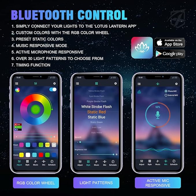 Xprite RGB LED Rock Lights Wide Angle Bluetooth Multicolor Neon Lighting Footwell Underglow Kits w/Wireless Remote, Compatible Jeep Off-Road Trucks Cars UTV ATV SUV RZR Motorcycles Boats 6 Pods