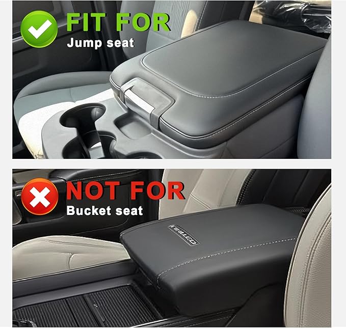 Muslogy Center Console Armrest Cover Compatible with Dodge Ram1500 2013-2018 & ram2500/3500 2013-2025 Comfort Armrest Pad Arm Rest Cushion Vegan Leather Protector 1-Inch Extra Thick(Jump Seat ONLY)