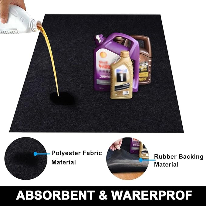 AiBOB Oil Spill Mat, 36 X 60 inches, Garage Floor Mat Under Car, Waterproof Backing Absorbent Pad Protects Floor, Durable, Reusable, Black