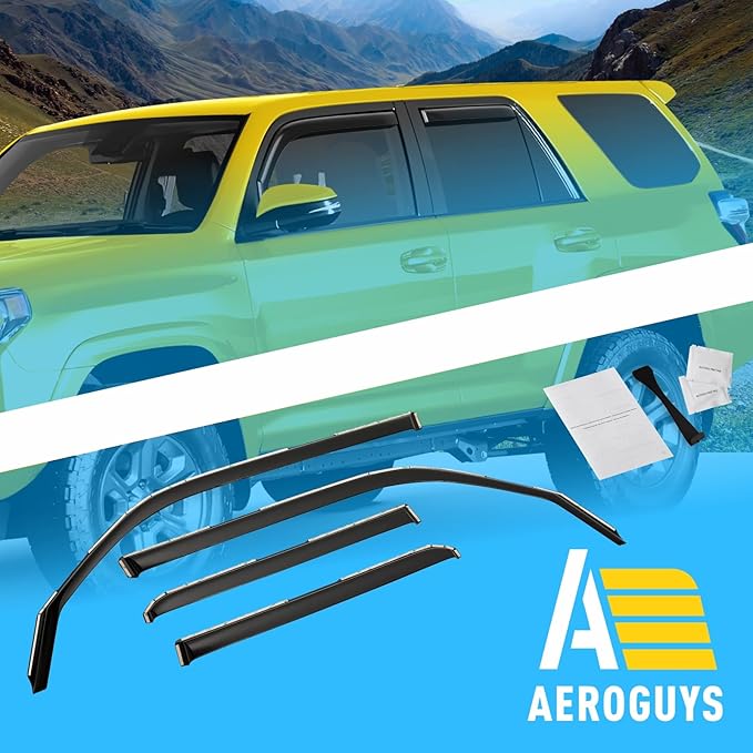 Extra Durable Window Deflectors Tape-On Window Visors Rain Guards Fit for Toyota 4Runner 2010-2024, Sun Visors, Wind Vent for Shades, Exterior Car Accessories - 4pcs. AG0112