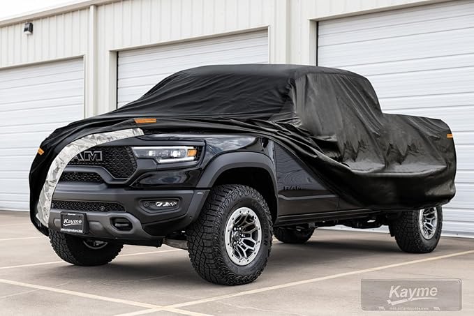 Kayme 7 Layers Truck Cover Waterproof All Weather, Heavy Duty Outdoor Pickup Cover Sun Uv Rain Protection, Universal Fit Dodge Ram 1500, Chevy Silverado, Ford F150 (Length Up to 242 inch) XL/Black