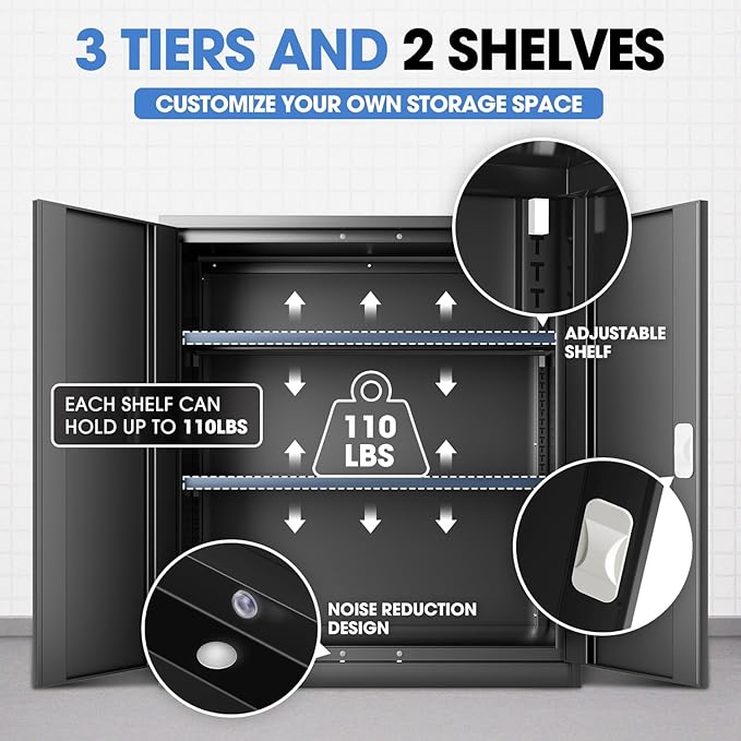 DNA MOTORING Metal Storage Cabinet, 36'' Locking Cabinet with 2 Doors and 2 Adjustable Shelves, Metal Cabinet Heavy Duty Utility Cabinet for Garage,Office,Home,Gym, Black, TOOLS-00631-BK-BK