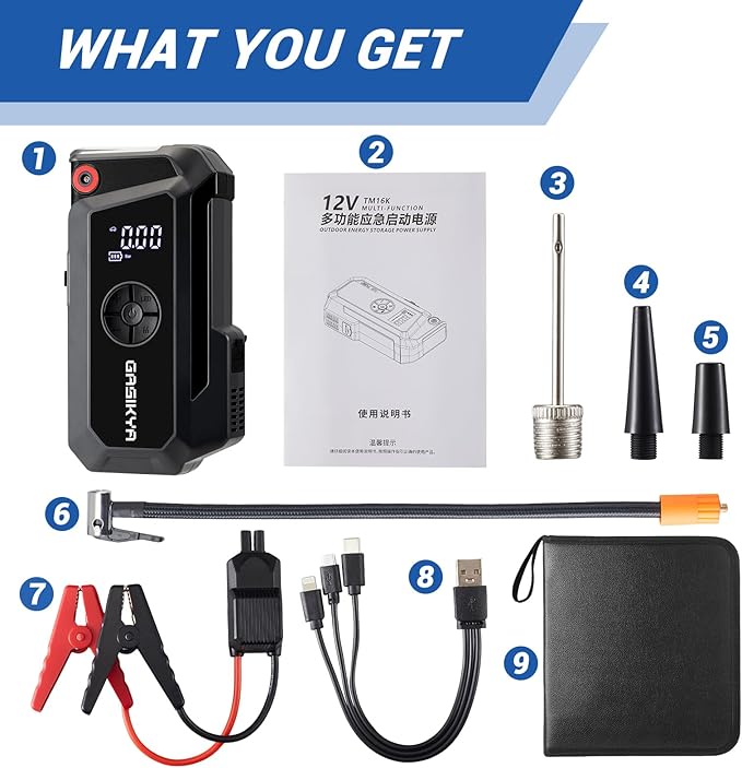 TM16K2 Car Jump Starter 8000A Jump Starter Battery Pack for Up to 6.0L Gas and 4.0L Diesel Engines, 29.6Wh Portable 12V Jump Box with USB Ports, LCD Display, Storage Case, and LED Light