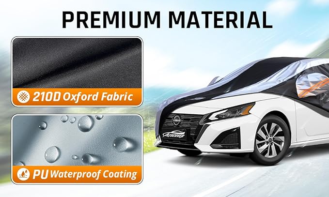 Altima Car Cover Waterproof All Weather with Silver Strip Design, Custom Fit for Altima 2005–2025, Altima Accessory with Door Zipper & Windproof Straps