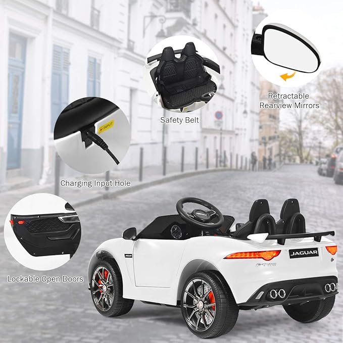 Costzon Ride on Car, 12V Licensed Jaguar F-Type SVR Battery Powered Kids' Electric Vehicles w/Remote Control, Front/Rear Lights, MP3/Music/3 Speeds/Spring Suspension, Kids Car Toy for Toddler(White)