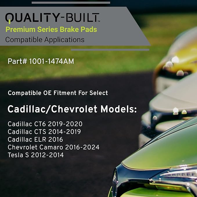 Premium Semi-Metallic Front Brake Pads (1001-1474AM) Compatible with Cadillac CT6 2019-2020, Cadillac CTS 2014-2019, Cadillac ELR 2016-2016, Chevrolet Camaro 2016-2024, Tesla S 2012-2014