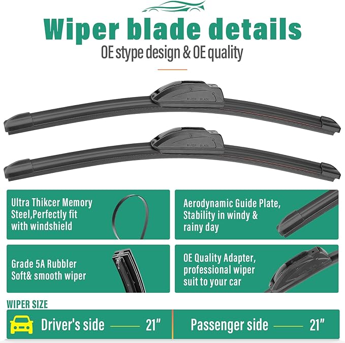 21" 21" 14" Windshield Wiper Blades Replacement for Jeep Grand Cherokee 2005 2006 2007 2008 2009 2010 Premium All Weather Front Rear Wipers Set - OEM Quality (Pack of 3)