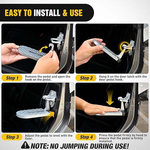 Nilight Car Door Step for Roof Access Universal Car Step Hook for Roof SUV Trucks Folding Aluminum Alloy Vehicle Door Latch Step Pedal with Glass Breaker Safety Hammer, Max Load 400lbs, 2 Pack Gray