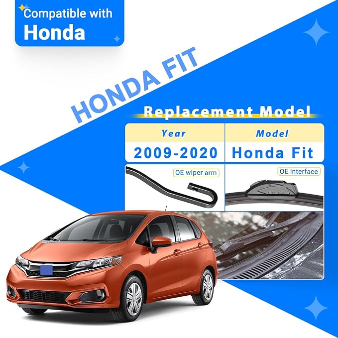 Windshield Wiper Blades Replacement for 2009-2020 Honda Fit Original Factory Quality Front Rear Wipers Blade Set for My Car - 28" 14" 14" (Pack of 3)
