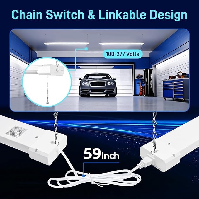 hykolity 5000K LED Shop Light Linkable, 4FT Daylight 42W LED Ceiling Lights for Garages, Workshops, Basements, Hanging or FlushMount, Included Power Cord and Pull Chain, 4400lm, ETL- 1 Pack