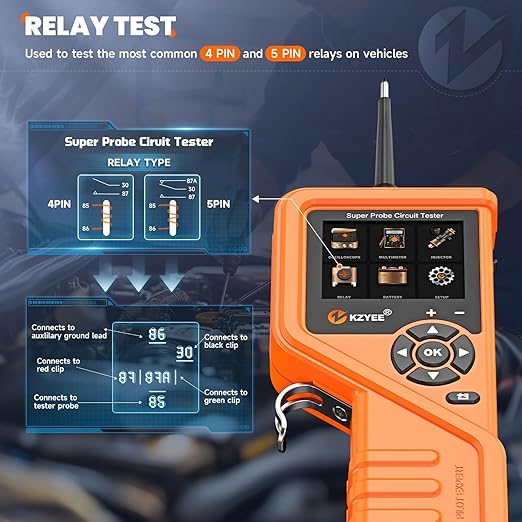 KZYEE KM601 Power Circuit Probe Kit, 12V-24V Automotive Circuit Tester with Battery Test, Multimeter, Oscilloscope, Fuel Injector, Short Circuit Finder, Component Activator, Current Probe, 30FT Cable