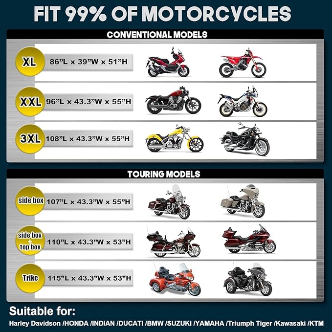 Rosefray Motorcycle Cover 600D Heavy Duty All Season Universal Weather Waterproof Sun Outdoor Protection Durable Night Reflective& 96" XXL Vehicle Cover/Black