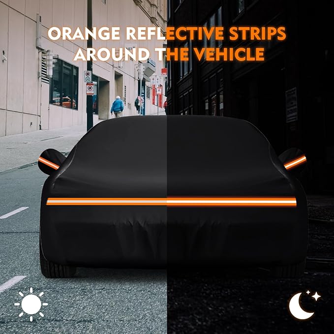 QUNSUNUS Waterproof Car Cover for C7 Corvette 2014-2019, Outdoor Car Covers with Zipper, All Weather Full Exterior Cover with Straps and Elastic Edges for Wind, Sun, UV and Dust Protection
