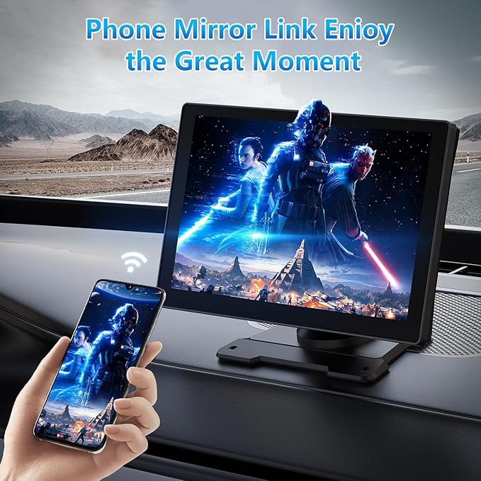Portable Carplay Screen for Car, 9" Wireless Carplay Touchscreen with 4K Dash Cam, Android Auto Car Stereo, Car Audio Receivers with 1080p Backup Camera, GPS, Bluetooth, FM, Siri