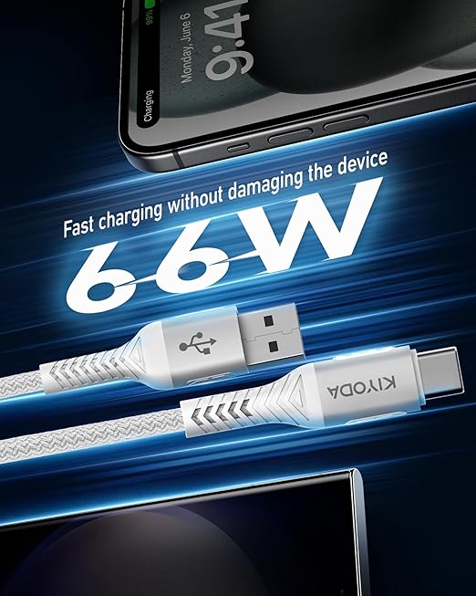 USB A to USB C Cable Fast Charging 66W, 2Pack 3FT Coiled Braided USBC Phone Charger Cables for Car, Short USB to USB Type C Cord for iPhone 16 15 Pro Max, Samsung Galaxy S24 S23 and More-Silver