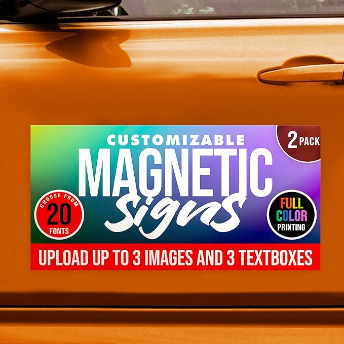 2 Pack, Personalized Magnetic Signs for Vehicles, Custom Car Magnets for Businesses, Customized Full Color Magnetic Truck Signs, 12x24 Car Magnet Signs (Design C)