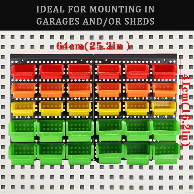 Wall Mounted Storage Bins Parts Rack 4 Colors Bin Organizer Garage Plastic Shop Tool, Garage Organizers and Storage (Style-Vivid) 50.4"*32.4"