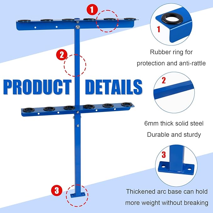 Vertical Hand Rack for Enclosed Landscaping Truck Trailer Garage or Shed Walls Holds 6 Tools for Shovels, Rakes, Hoes, Open Trailer Storage, 1 Pack (Blue)