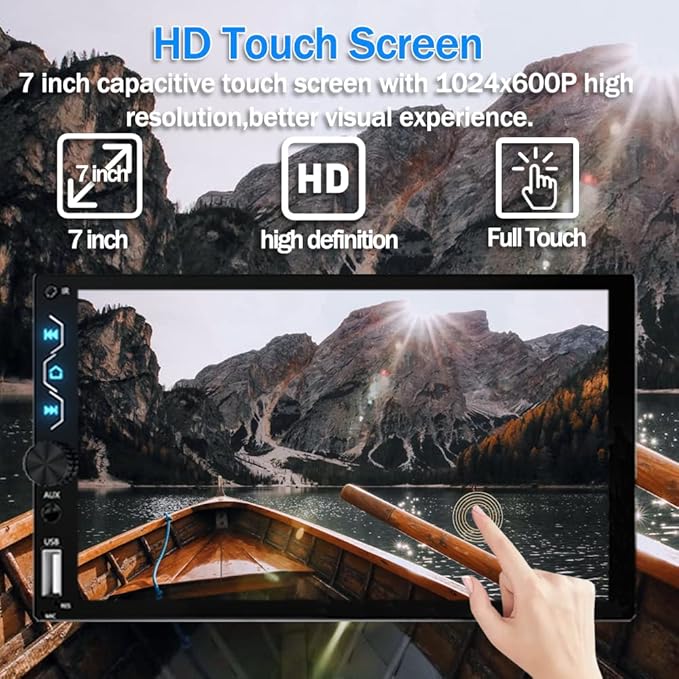 Double Din Car Stereo with Wireless Carplay and Wireless Android Auto,7 Inch Full HD Touchscreen Car Stereo Receivers Support Mirror Link,Bluetooth, Backup Camera,Steering Wheel,FM/USB/AUX/Subwoofer