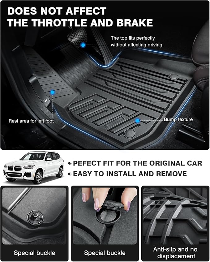 Powerty Floor Mats for 2018-2024 BMW X3 / 2019-2024 BMW X4, Custom Fit for BMW X3 Accessories, 3D TPE All Weather Car Mats Heavy-Duty Floor Liners (Fit All Models)