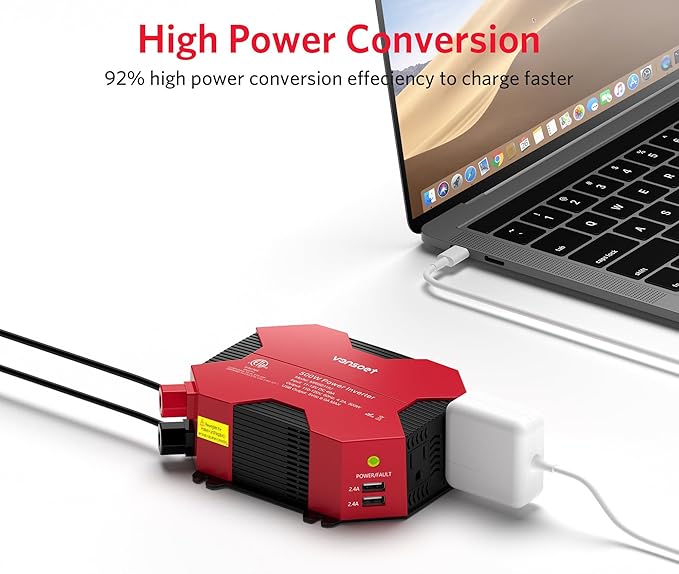 500 Watt Car Power Inverter DC 12V to AC 110V Car Plug Inverter Adapter Power Converter with 4 USB Charging Ports and 2 AC Outlets Car Charger