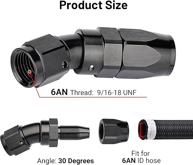 EVIL ENERGY 6AN 30 Degree One Piece Full Flow Hose End Fitting Swivel For CPE Braided Hose