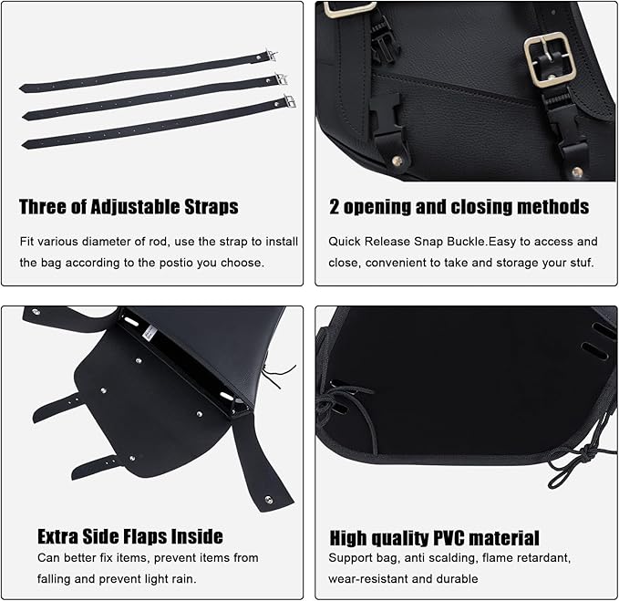 Gargoyle Bells Leather Solo Swing Arm Bag - Motorcycle Saddle Bags For Softails and Choppers - Right Side Bag (Black PVC)