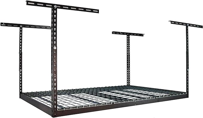 MonsterRax Overhead Garage Storage Racks 4x6, Ceiling Mounted Shelving, Adjustable Hanging Storage Organizer, Heavy Duty Steel, Holds 500 Pounds, Color: Hammertone, Adjusts 12"-21” off Ceiling