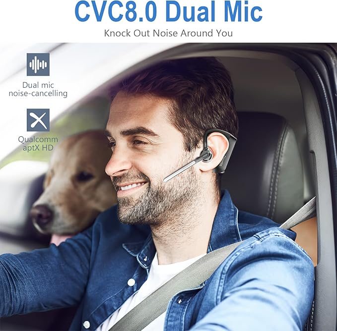 Conambo Bluetooth Headset 5.2 with CVC8.0 Dual Mic Noise Cancelling Bluetooth Earpiece 16Hrs Talktime Wireless Headset for Truck Driver iPhone Android Cell Phones