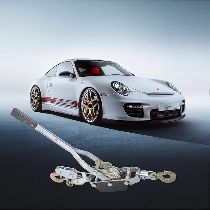5 Ton Heavy Duty 3 Hook Steel Cable Dual Gear Power Puller Come Along Chain Winch Ratchet Tool, Automotive Hoist Hand Winch Cable Puller Stretcher Lift