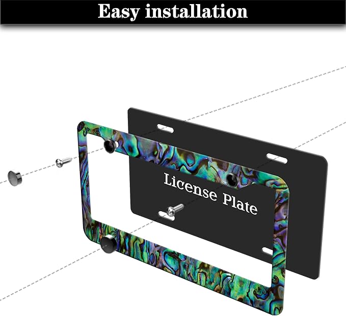License Plate Frames Multicolor Fun License Plate Frame Cover Faux Abalone Texture Universal Aluminum Car Accessory 2 Pack with Screw Covers Set