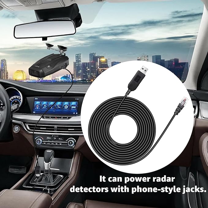 USB to RJ11 Radar Detector Power Cable,DC5V-12V Power Cable Replacement for Escort, Uniden, Radenso XP, Beltronics & Whistler Radar Detectors (13FT Length)
