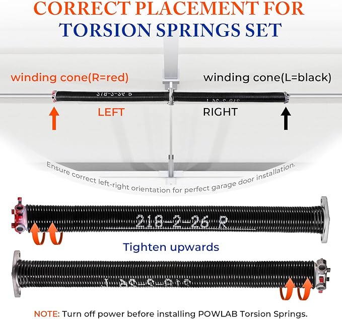 Pair of 2" Garage Door Torsion Springs (0.218" x 2" x 26") with Non-Slip Winding Bars & Gloves, Heavy-Duty Replacement, 18,000 Cycles, High Precision Electrophoresis Black Coated